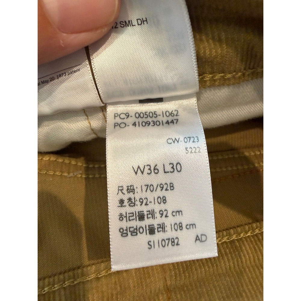 Levis 505 Regular Fit Corduroy Pants Mens 36x30 Tan Harvest Gold Straight Leg - Picture 3 of 8